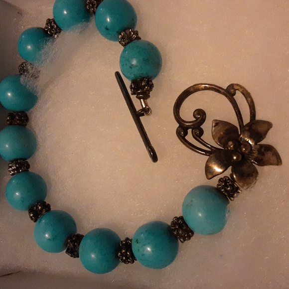 Vtg Faux Turquoise Bracelet - Picture 2 of 2